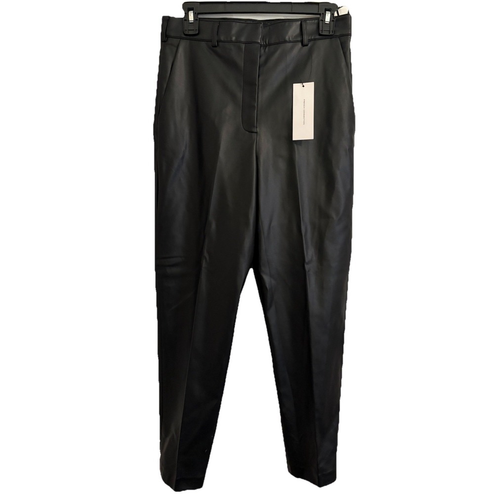 NWT French Connection Crolenda Vegan Leather Tapered Trousers Pants Black Sz‎ 6